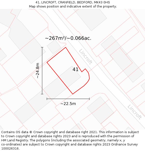 41, LINCROFT, CRANFIELD, BEDFORD, MK43 0HS: Plot and title map