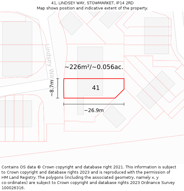 41, LINDSEY WAY, STOWMARKET, IP14 2RD: Plot and title map