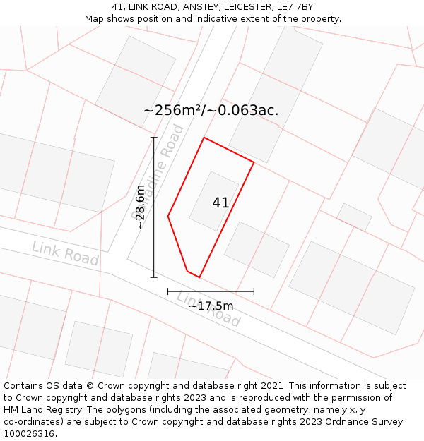 41, LINK ROAD, ANSTEY, LEICESTER, LE7 7BY: Plot and title map