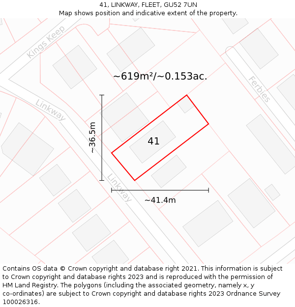41, LINKWAY, FLEET, GU52 7UN: Plot and title map