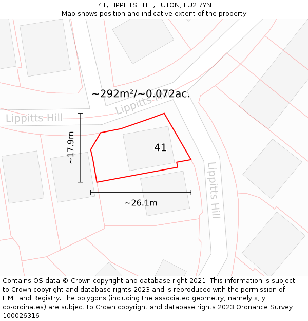 41, LIPPITTS HILL, LUTON, LU2 7YN: Plot and title map