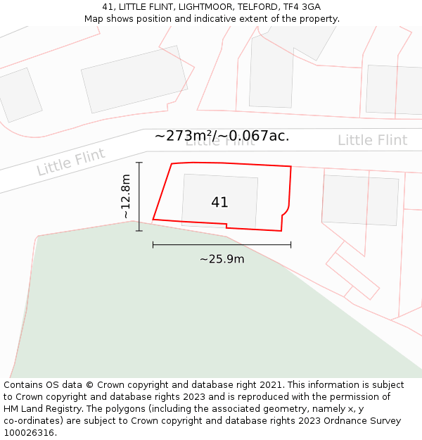 41, LITTLE FLINT, LIGHTMOOR, TELFORD, TF4 3GA: Plot and title map