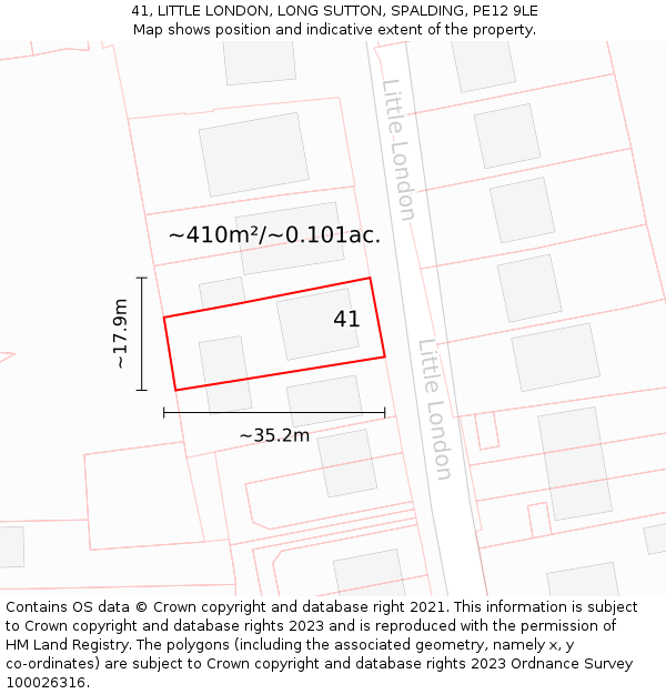 41, LITTLE LONDON, LONG SUTTON, SPALDING, PE12 9LE: Plot and title map