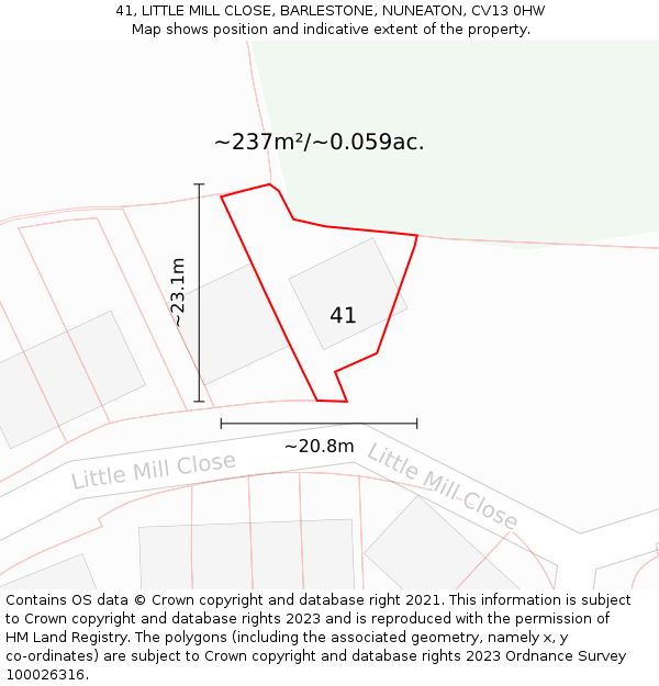 41, LITTLE MILL CLOSE, BARLESTONE, NUNEATON, CV13 0HW: Plot and title map
