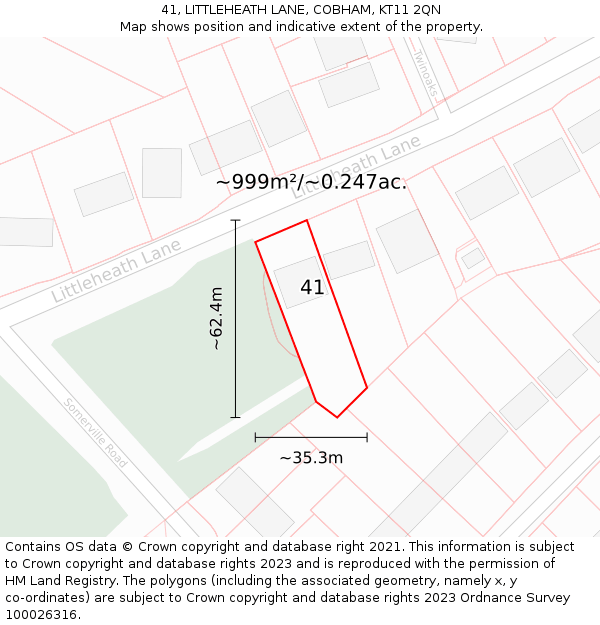 41, LITTLEHEATH LANE, COBHAM, KT11 2QN: Plot and title map