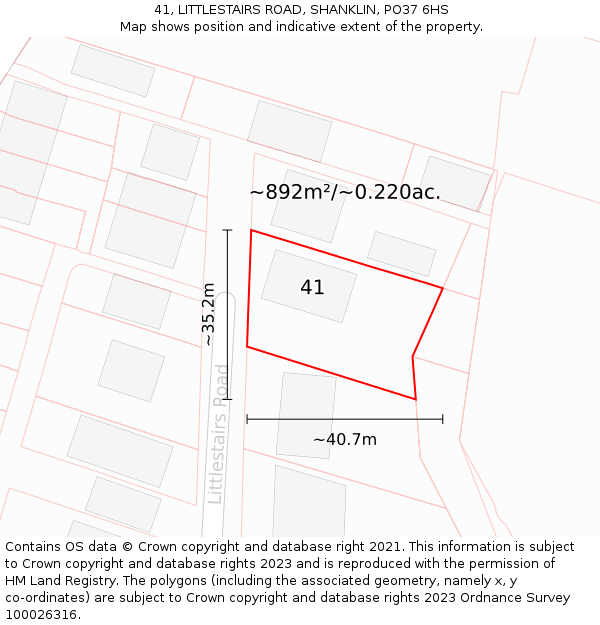 41, LITTLESTAIRS ROAD, SHANKLIN, PO37 6HS: Plot and title map