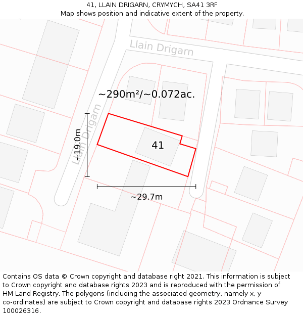 41, LLAIN DRIGARN, CRYMYCH, SA41 3RF: Plot and title map