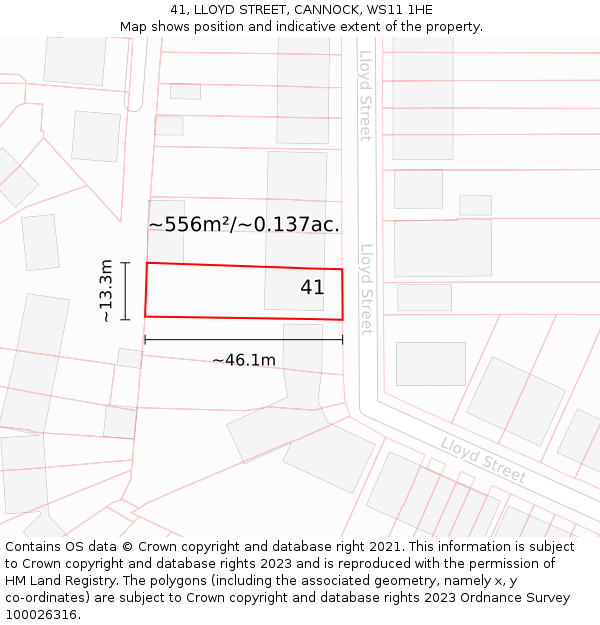 41, LLOYD STREET, CANNOCK, WS11 1HE: Plot and title map
