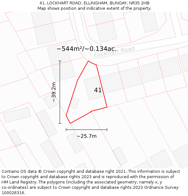 41, LOCKHART ROAD, ELLINGHAM, BUNGAY, NR35 2HB: Plot and title map