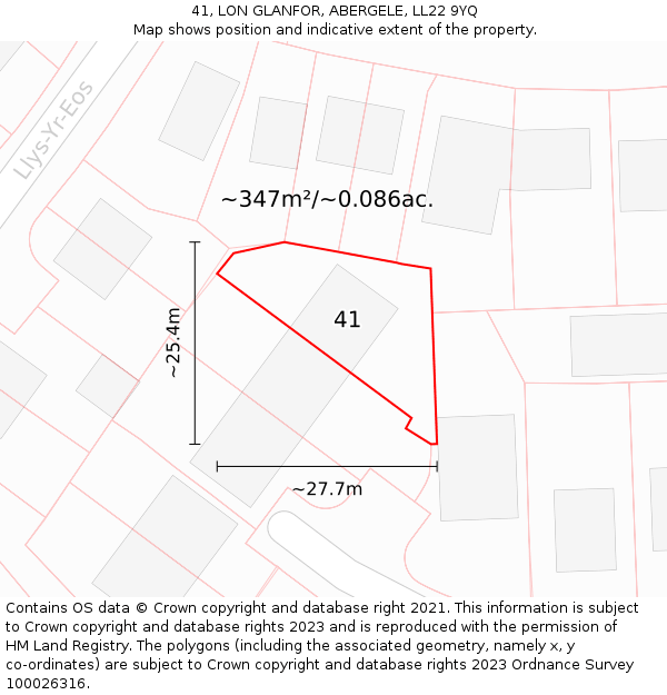 41, LON GLANFOR, ABERGELE, LL22 9YQ: Plot and title map