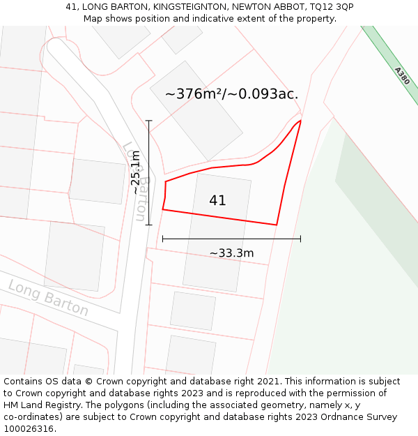 41, LONG BARTON, KINGSTEIGNTON, NEWTON ABBOT, TQ12 3QP: Plot and title map