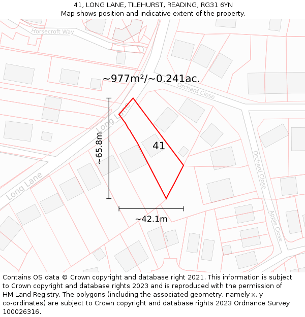 41, LONG LANE, TILEHURST, READING, RG31 6YN: Plot and title map