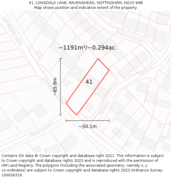 41, LONGDALE LANE, RAVENSHEAD, NOTTINGHAM, NG15 9AB: Plot and title map