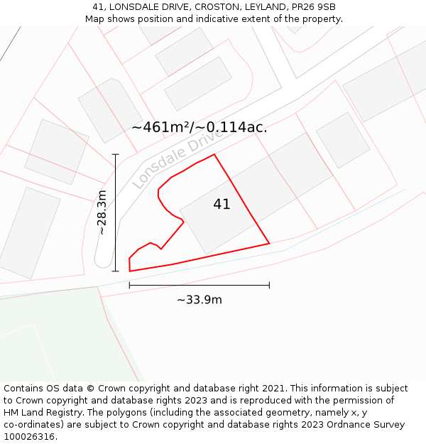 41, LONSDALE DRIVE, CROSTON, LEYLAND, PR26 9SB: Plot and title map