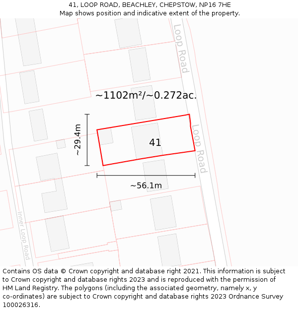 41, LOOP ROAD, BEACHLEY, CHEPSTOW, NP16 7HE: Plot and title map