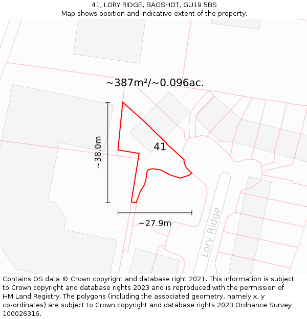 41, LORY RIDGE, BAGSHOT, GU19 5BS: Plot and title map