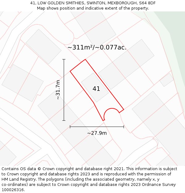 41, LOW GOLDEN SMITHIES, SWINTON, MEXBOROUGH, S64 8DF: Plot and title map