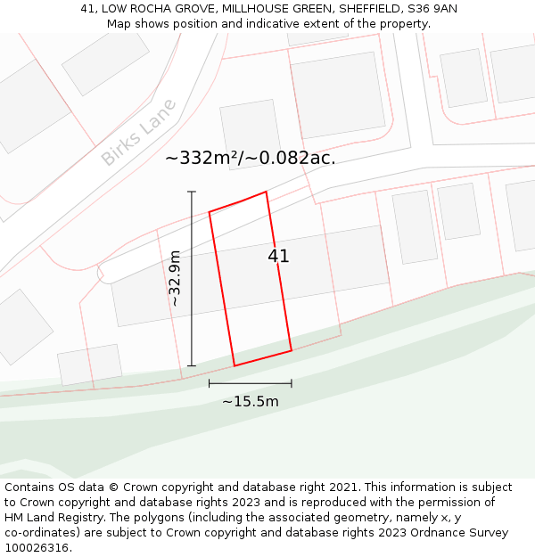 41, LOW ROCHA GROVE, MILLHOUSE GREEN, SHEFFIELD, S36 9AN: Plot and title map