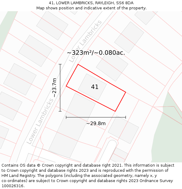 41, LOWER LAMBRICKS, RAYLEIGH, SS6 8DA: Plot and title map