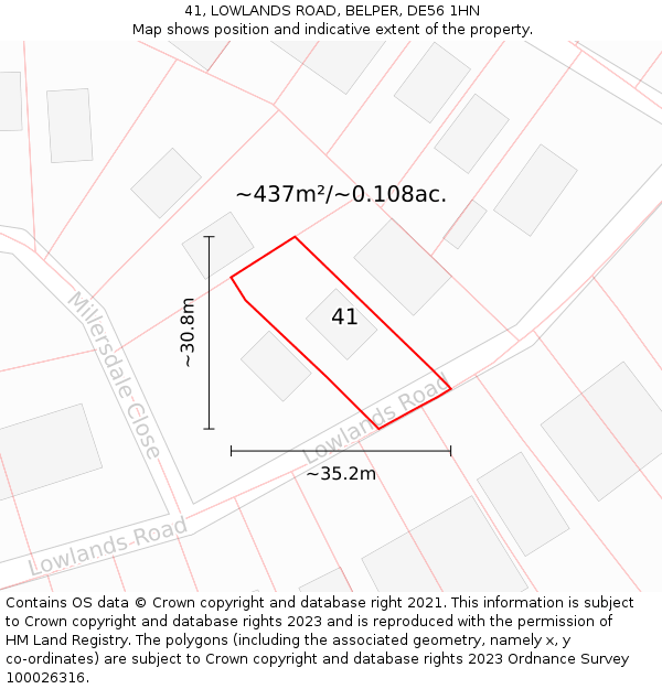 41, LOWLANDS ROAD, BELPER, DE56 1HN: Plot and title map