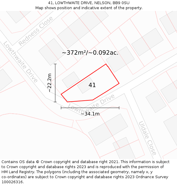 41, LOWTHWAITE DRIVE, NELSON, BB9 0SU: Plot and title map