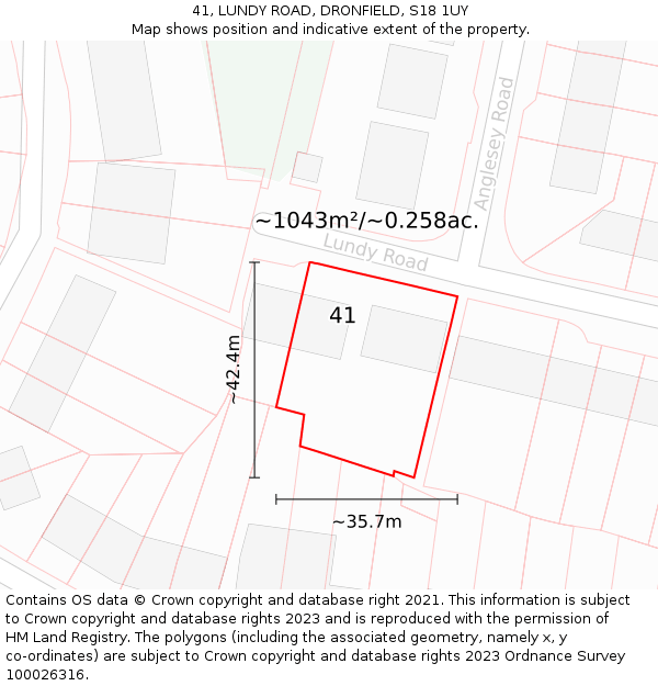 41, LUNDY ROAD, DRONFIELD, S18 1UY: Plot and title map