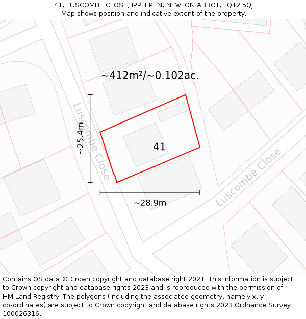 41, LUSCOMBE CLOSE, IPPLEPEN, NEWTON ABBOT, TQ12 5QJ: Plot and title map