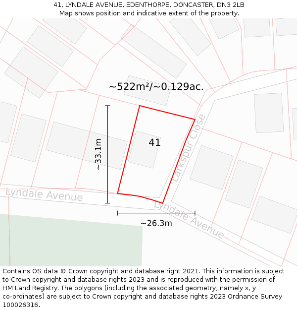 41, LYNDALE AVENUE, EDENTHORPE, DONCASTER, DN3 2LB: Plot and title map