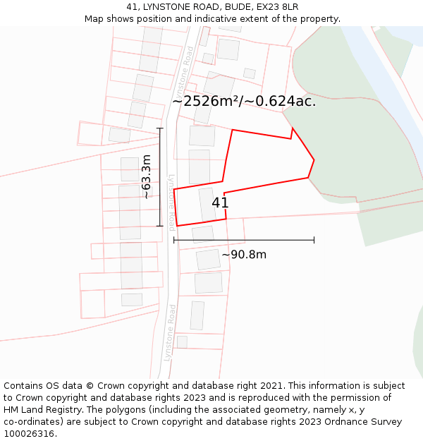 41, LYNSTONE ROAD, BUDE, EX23 8LR: Plot and title map