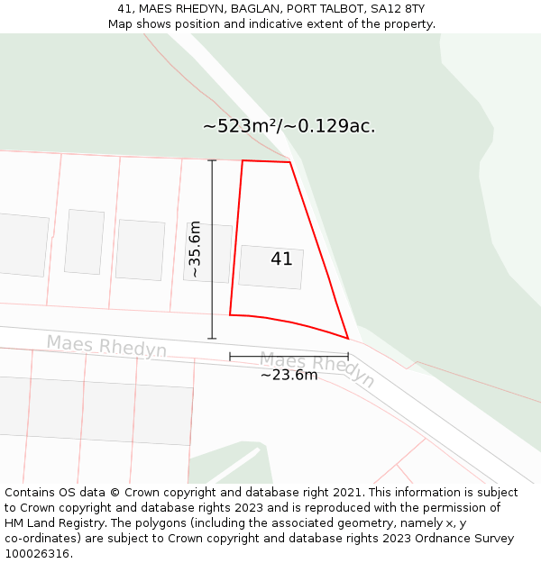 41, MAES RHEDYN, BAGLAN, PORT TALBOT, SA12 8TY: Plot and title map