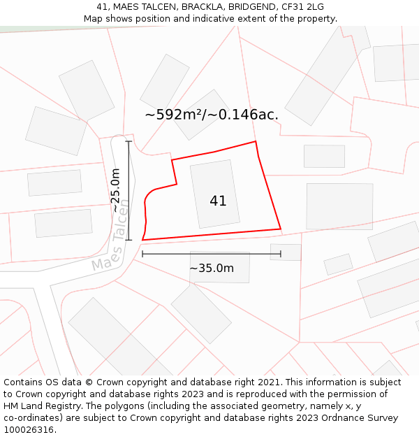 41, MAES TALCEN, BRACKLA, BRIDGEND, CF31 2LG: Plot and title map