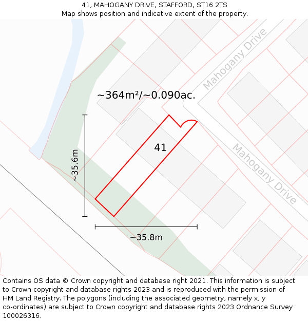 41, MAHOGANY DRIVE, STAFFORD, ST16 2TS: Plot and title map
