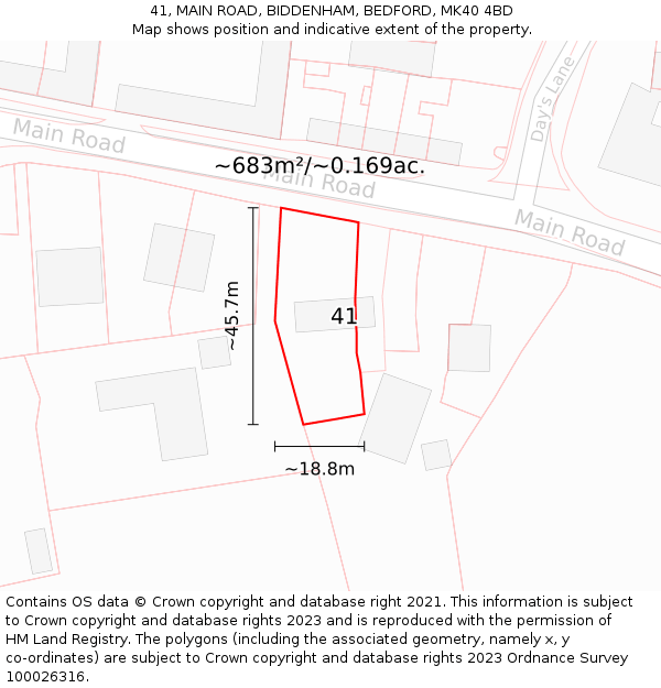 41, MAIN ROAD, BIDDENHAM, BEDFORD, MK40 4BD: Plot and title map