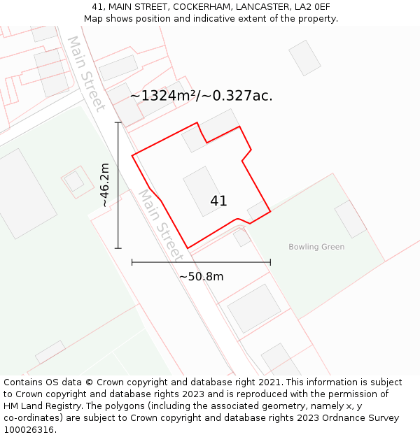 41, MAIN STREET, COCKERHAM, LANCASTER, LA2 0EF: Plot and title map