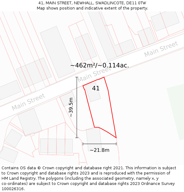 41, MAIN STREET, NEWHALL, SWADLINCOTE, DE11 0TW: Plot and title map