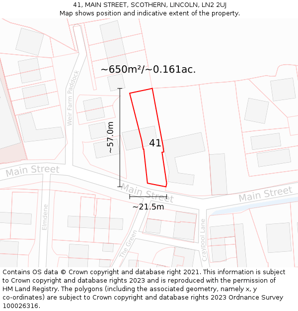 41, MAIN STREET, SCOTHERN, LINCOLN, LN2 2UJ: Plot and title map
