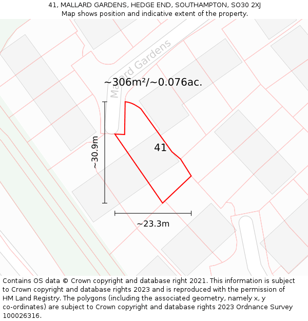 41, MALLARD GARDENS, HEDGE END, SOUTHAMPTON, SO30 2XJ: Plot and title map
