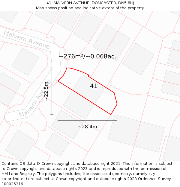 41, MALVERN AVENUE, DONCASTER, DN5 8HJ: Plot and title map