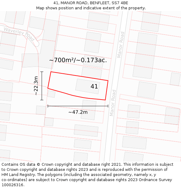 41, MANOR ROAD, BENFLEET, SS7 4BE: Plot and title map