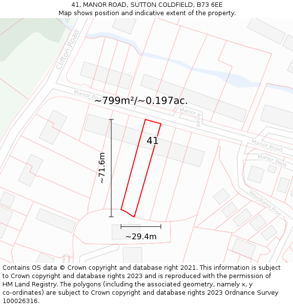 41, MANOR ROAD, SUTTON COLDFIELD, B73 6EE: Plot and title map