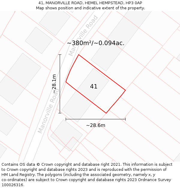 41, MANORVILLE ROAD, HEMEL HEMPSTEAD, HP3 0AP: Plot and title map