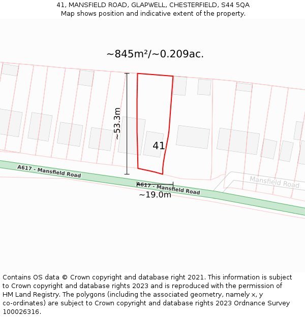 41, MANSFIELD ROAD, GLAPWELL, CHESTERFIELD, S44 5QA: Plot and title map