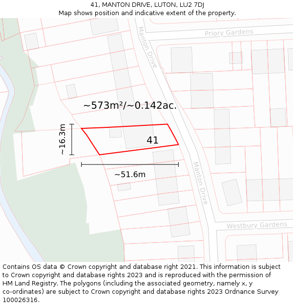 41, MANTON DRIVE, LUTON, LU2 7DJ: Plot and title map