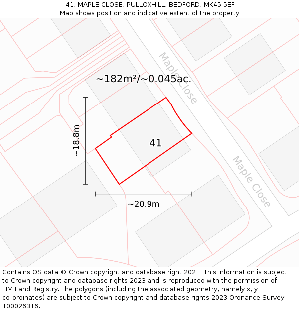 41, MAPLE CLOSE, PULLOXHILL, BEDFORD, MK45 5EF: Plot and title map