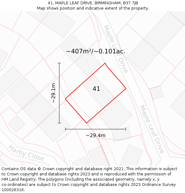 41, MAPLE LEAF DRIVE, BIRMINGHAM, B37 7JB: Plot and title map