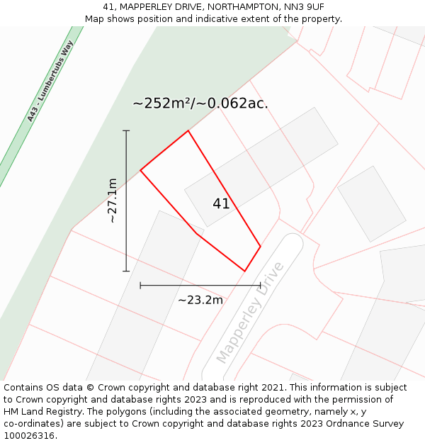 41, MAPPERLEY DRIVE, NORTHAMPTON, NN3 9UF: Plot and title map