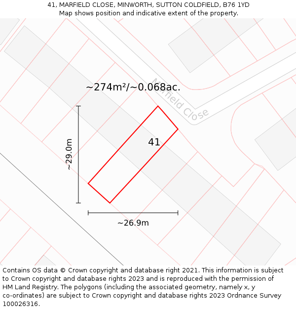 41, MARFIELD CLOSE, MINWORTH, SUTTON COLDFIELD, B76 1YD: Plot and title map