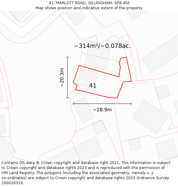 41, MARLOTT ROAD, GILLINGHAM, SP8 4FA: Plot and title map