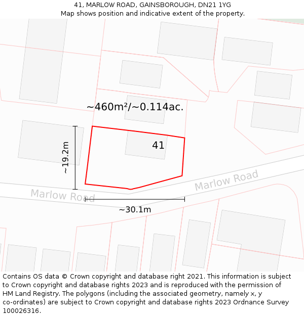 41, MARLOW ROAD, GAINSBOROUGH, DN21 1YG: Plot and title map