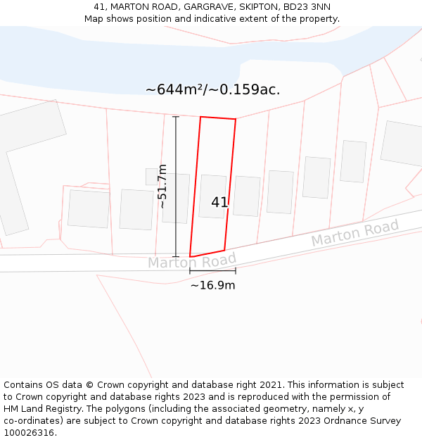 41, MARTON ROAD, GARGRAVE, SKIPTON, BD23 3NN: Plot and title map